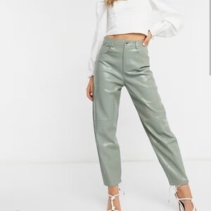 Mango faux leather Sage Green High-Waisted Streetwear Barel Contemporary Pants